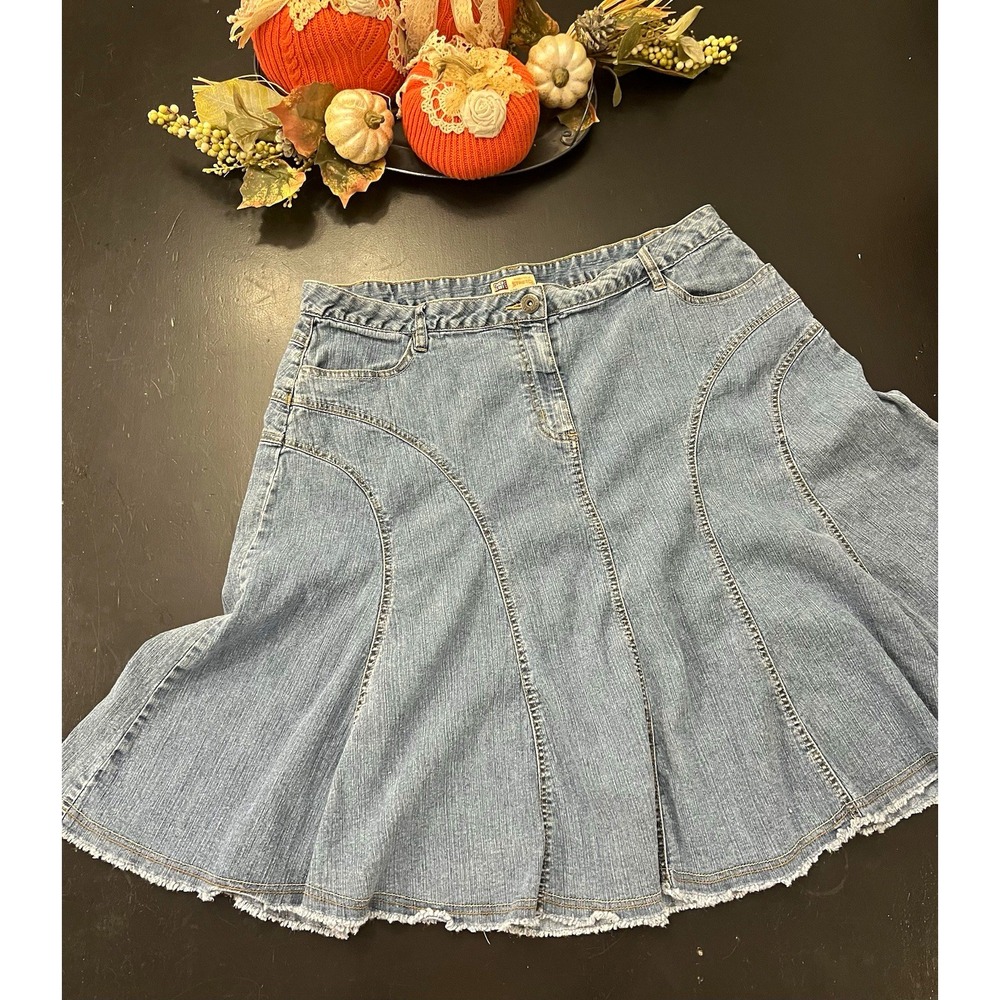 Faded Glory Y2K Vintage Blue Denim A-Line Knee Length Stretch Jean Skirt Sz 20W